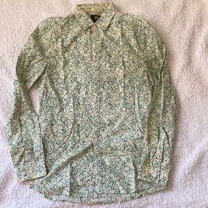Men’s H&M flower print green, white, yellow long sleeve button-up dress shirt